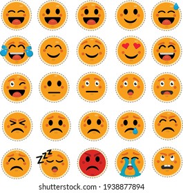 Emoji Faces Stickers, Flat Illustration