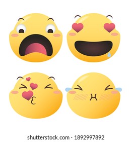 Emoji se enfrenta al diseño de conjuntos de símbolos, la expresión de dibujos animados emoticonos y el tema de los medios sociales Ilustración vectorial