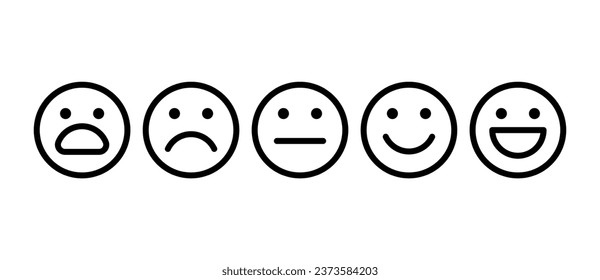 Emoji feedback scale icons set. Vector black line icons isolated on white background.