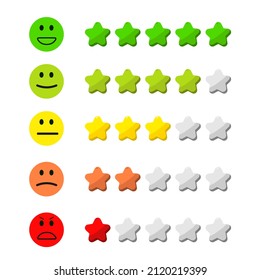 Emoji Feedback Scale with Stars Line Icon. Customers Mood from Happy Good Face to Angry and Sad Concept. Emoticon Feedback. Level Survey of Customer Satisfaction. Isolated Vector Illustration
