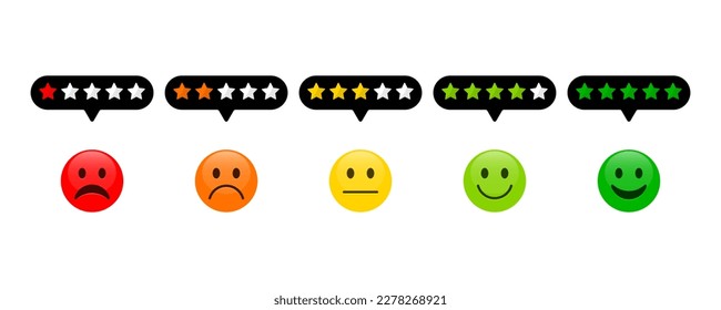 Emoji feedback scale with stars line Icon. Customer's service and evaluation review sign. Angry, sad, neutral and happy emoticon set. Emoticon feedback. Vector illustration