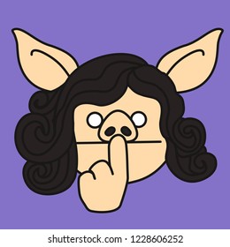 emoji with female pig character with frowned face that is keeping finger on mouth or lips to show a "be silent" gesture while hissing a "Shh!" sound to stop people talking & shut up to keep silence