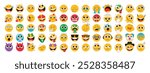 Emoji flat characters vector set. Emojis icon collection in sad, crying, weird, in love, sick and funny facial expressions emoji elements in white isolated background. Vector illustration emoticons 