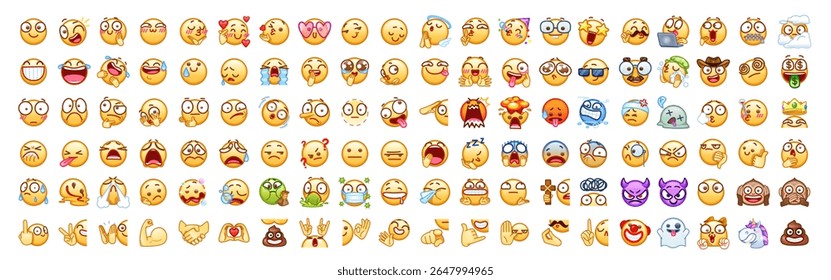 Emoji flat characters vector set. Emojis icon collection in sad, crying, weird, in love, sick and funny facial expressions emoji elements in white isolated background. Vector 10 eps.