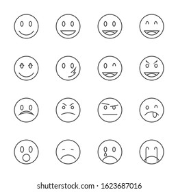 Emoji flat icon set. Collection of high quality outline symbols for web design, mobile app. Emoji vector line icons