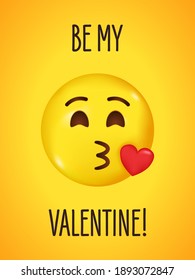 Emoji with flying kiss red heart and winking eye face. Design of a postcard, print or banner for Valentine's Day.