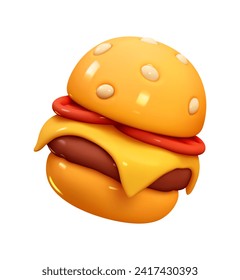 Emoji food burger. Emotion 3d cartoon icon. Vector illustration