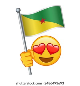Emoji with French Guiana flag Large size of yellow emoji smile