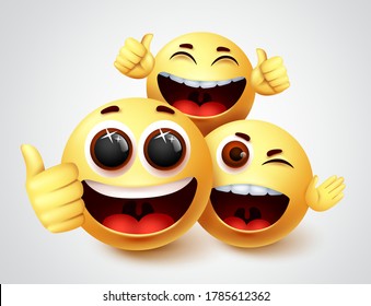 Emoji friends character vector design. Emojis of friendship emoticon in happy smiling and funny facial expression in white background. Vector illustration.
