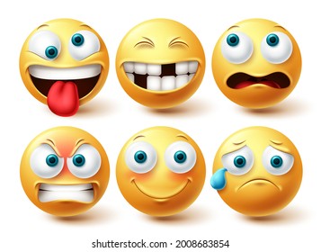 Emoji funny vector set. Emojis emoticon yellow icon collection isolated in white background for graphic elements design. Vector illustration
