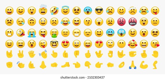 Emoji And Gesture Set. All Emoticons And Gesture In One Collection. Social Media Emoji Illustrations