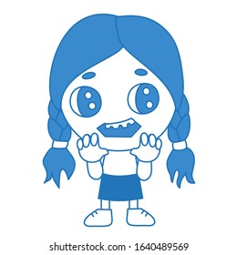 emoji with  ghoul girl from zombie horror movie with rotten teeth seeking for your brains, simple hand drawn emoticon, simplistic colorful picture, vector art with characters