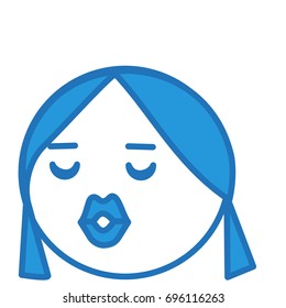 emoji of a girl kissing with lipsticked lips, female funny cartoon character with simplistic facial expression, simple hand drawn circle shaped emoticon, eps 10