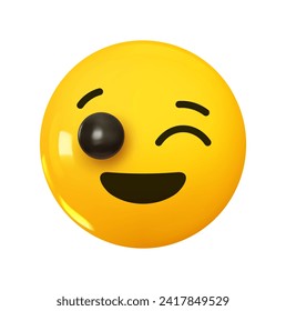 Emoji give a wink. Emotion 3d cartoon icon. Yellow round emoticon. Vector illustration