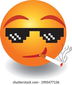 A emoji with goggles and having smoke