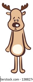 Emoji of a graceful brown-colored deer with chubby cheeks  two branched horns or antlers and eyes rolled down express sadness while standing  vector  color drawing or illustration
