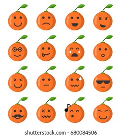 Emoji grapefruit set. Grapefruit icons on the white background. Flat cartoon style. Vector illustration.