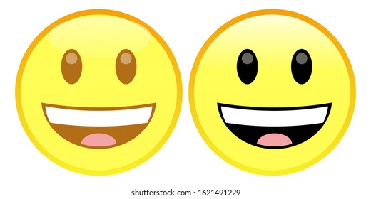 Emoji Grinning Face With Big Eyes. A yellow face with smiling eyes and a broad, open smile, showing upper teeth and tongue.