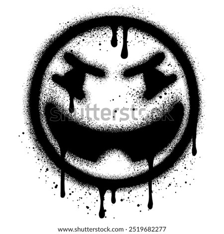 Emoji Grinning Face with Smiling Eyes graffiti with black spray paint. vector illustration. 