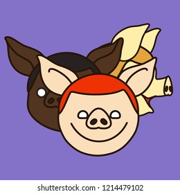 emoji with a group or crowd sign with three pig guys, vector emoji drawn by hand in color, simplistic colorful picture, simple handdrawn illustration