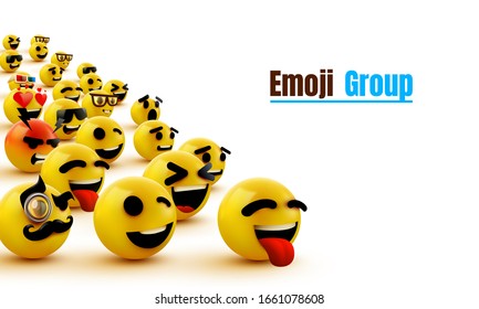 Emoji group yellow winking face. Funny cartoon emoticon icon. 3D illustration for chat or message. Vector illustration