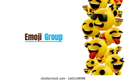 Emoji group yellow winking face. Funny cartoon emoticon icon. 3D illustration for chat or message. Vector illustration