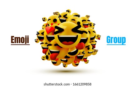 Emoji group yellow winking face. Funny cartoon emoticon icon. 3D illustration for chat or message. Vector illustration