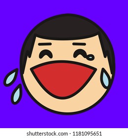 emoji with guy whos face is expressing laughter or joy, happily crying character, simple colored emoticon, simplistic colorful pictogram, ball like personage with thick outlines, primitive vector art