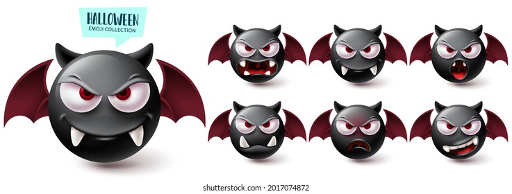 Emoji halloween vector set. Emojis creepy bat character collection isolated in white background for graphic design elements. Vector illustration
