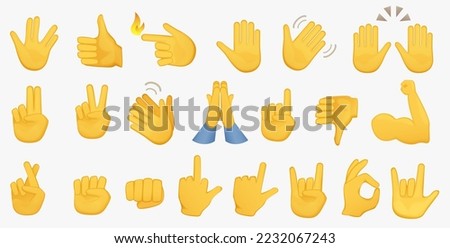 Emoji hand icons. Hands gesture icons symbols set. Different hands gestures, signals and signs cartoon vector illustration