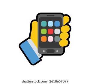 Mano de emoji usando el teléfono móvil