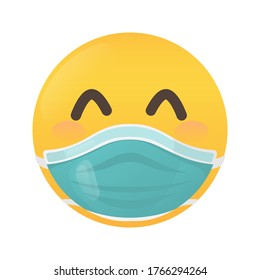 Emoji happy in medical mask. Smiling face vector illustration.