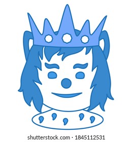 emoji with happy medieval wolf king or emperor wearing his royal regalia with crown and fur that represents his authority, simple hand drawn emoticon, funny cartoon character