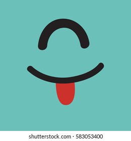 Emoji happy monster. Cute cyclops with tongue vector illustration. Cartoon funny emoticon. Monster sticker, flat cartoon style. Isolated on white background