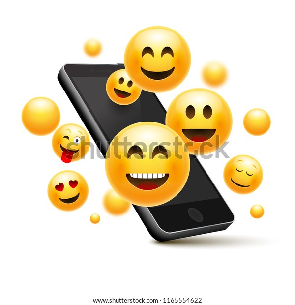 Emoji Joyeux Smiley Design Avec Telephone Image Vectorielle De Stock Libre De Droits