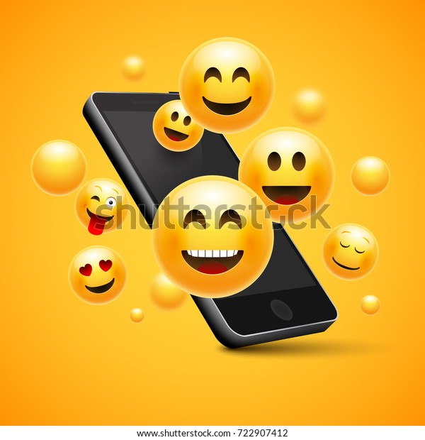 Emoji Joyeux Smiley Design Avec Telephone Image Vectorielle De Stock Libre De Droits