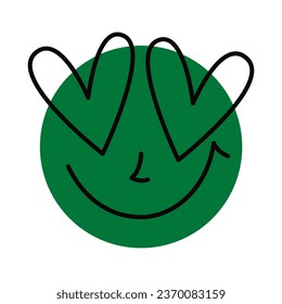 Emoji with heart eyes and smile, face expressing love and joy, cartoon style. Trendy modern vector illustration isolated on white background, hand drawn, flat design