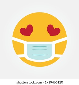 Emoji with heart eyes wearing face mask, covid19 coronavirus concept