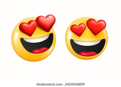 Emoji with hearts eyes on white background. 3d vector illustration
