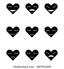 Emoji hearts illustration. Happy kind and evil faces.Icons isolated on whitebackground. Vector EPS 10