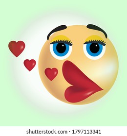 Emoji with hearts - in love face - emoticon face with smiling eyes, rosy cheeks, and three hearts floating around its head - expresses happy, especially being in love