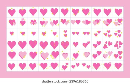 Emoji hearts with stars in y2k style set of 50+ elements