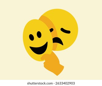 Emoji hiding pain with happy emoji face mask illustration