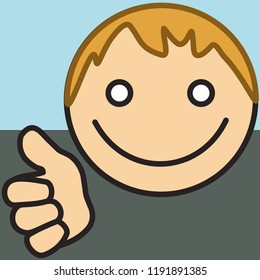 emoji with hitchhiking traveler that is asking driver for a free ride in his car by thumbing or using thumbs up gesture, character traveling by autostop, simple colored emoticon, primitive vector art