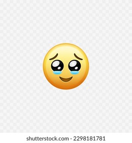 Emoji holding back tears. Tears of hapiness. Vector