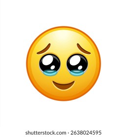 Emoji holding back tears. Tears of hapiness. Vector 10 eps.