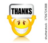 Emoji holding thanks sign, vector illustration