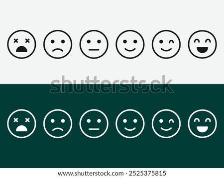 Emoji icon collection containing happy emotion, sad, smiling, surprised, angry, relaxed, confused, laughing, excited and shocked emoticon icons. Vector outline illustration.