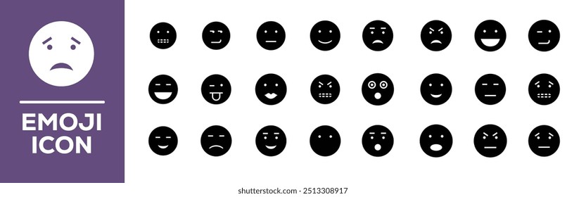 Emoji icon collection. Emoticons set. Linear, silhouette and flat style. Vector icons