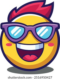 Emoji icon of a face with sunglasses showing a cool and relaxed expression in bright yellow set against a white background The design is crisp and clean